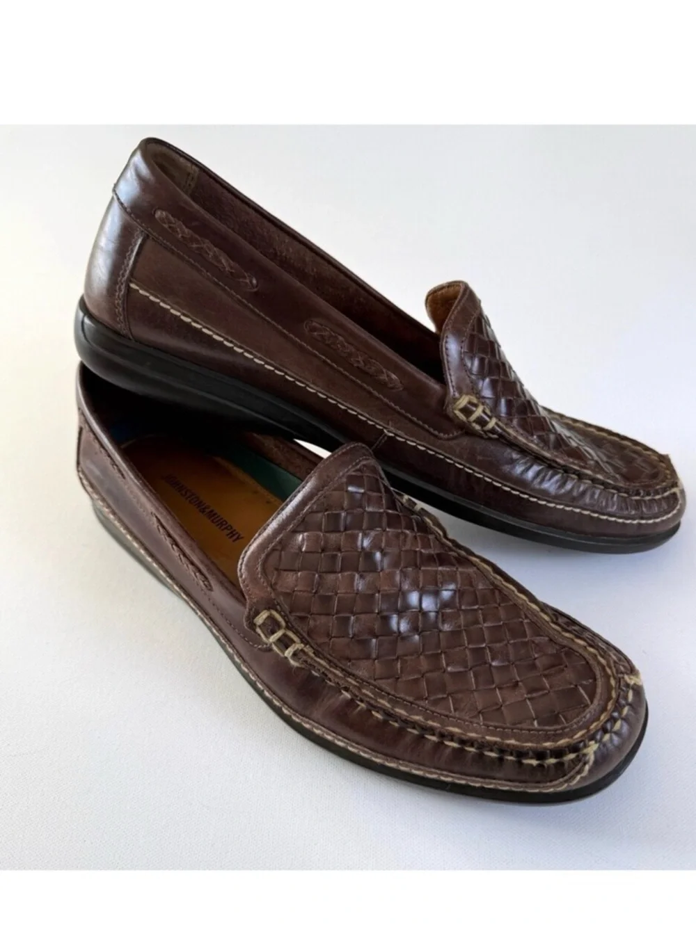 Johnston & Murphy Woven Leather Loafers, Men's Sz 11.5 Brown J&M Flex Sole NWOT
